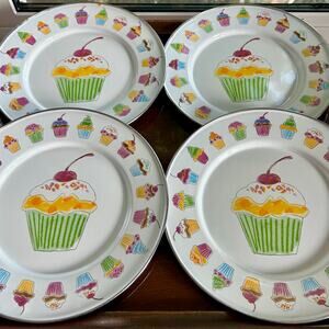 Vintage Golden Rabbit Enamel Cupcake Dessert Plates – Set of 4